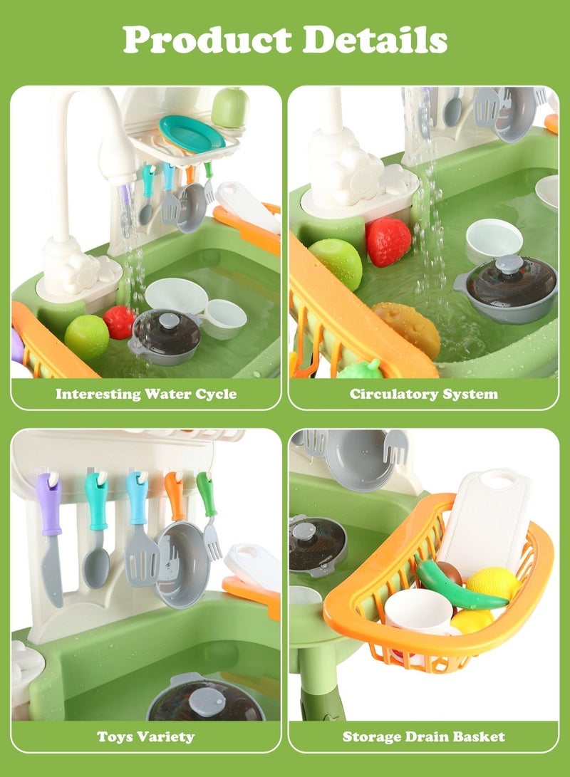 أرابايت مجموعة ألعاب مطبخ متينة مكونة من 34 قطعة مع محرك مطور ومياه جارية، لعبة غسالة أطباق أوتوماتيكية تدوم طويلاً للأطفال (خضراء) - Image 3